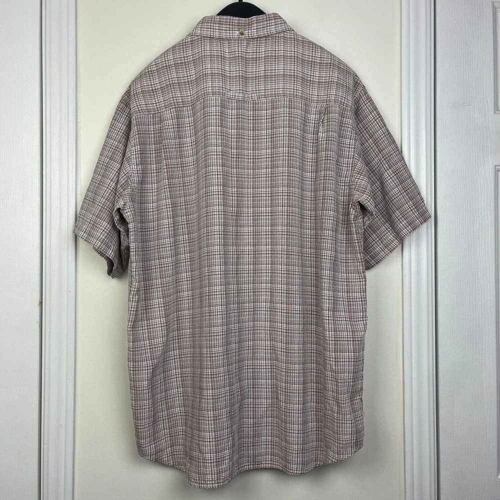 The North Face Mens Large Brown Plaid Short Sleeve Button Down Shirt Modal Blend